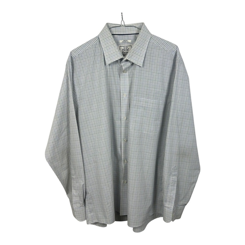 J.S. A. Bank 1905 Men's Dress Shirt 16.5/35 White Blue Plaid Tailored Fit